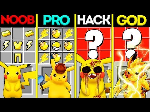 Minecraft Battle: NOOB vs PRO vs HACKER vs GOD: POKEMON PIKACHU CRAFTING CHALLENGE / Animation Video