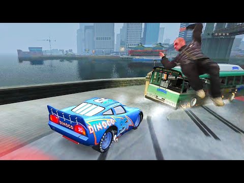 GTA 4 Crazy Lightning McQueen Dinoco Car Crashes Compilation Ep. 9 | GTA IV Real Car Crashes