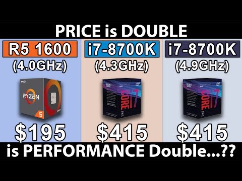 R5 1600 (4.0GHz) vs i7 8700K (4.3GHz) vs i7 8700K (4.9GHz) | PRICE is Double, is PERFORMANCE Double?