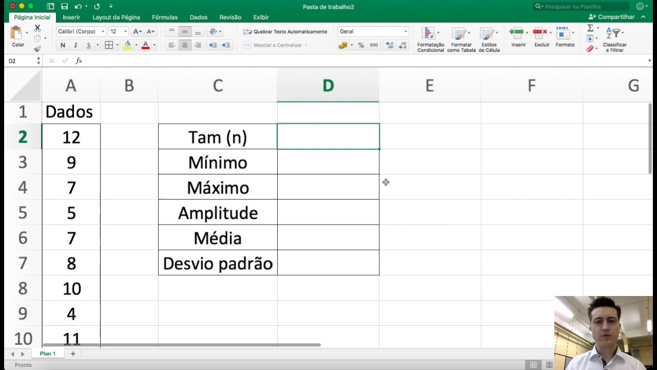 Calcular desvio padrão no Excel