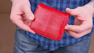 Лакований жіночий гаманець із монетницею на блискавці з натуральної фактурної шкіри KARYA 21410 червоний