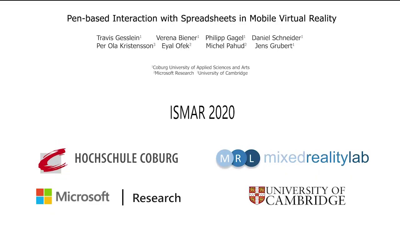 Pen-based Interaction with Spreadsheets in Mobile Virtual Reality - YouTube