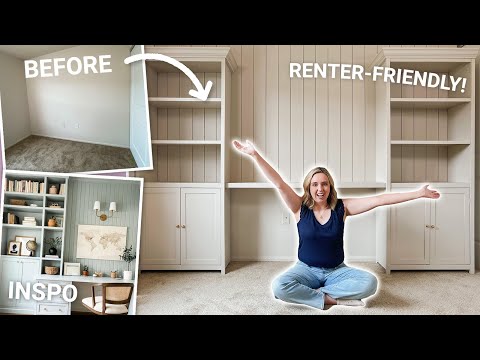 DIY renter-friendly built-ins ✨ + Removable vertical shiplap wall!