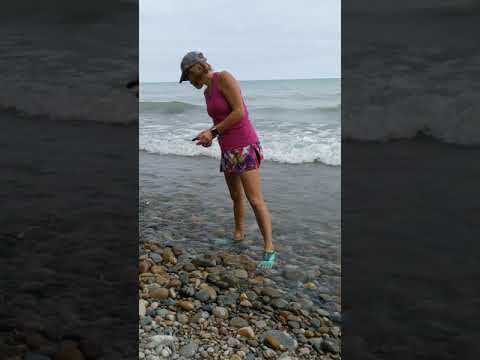 Looking for cool rocks on the campground beach, including Petoskey stones!