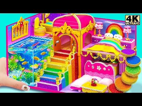 Build Rainbow Palace with Huge Fish Tank from Cardboard for the King | DIY Miniature Cardbord House