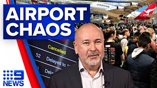 Thousands of travellers forced to queue from outside terminals amid airport chaos | 9 News Australia