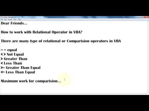 Comparison Operators In VBA