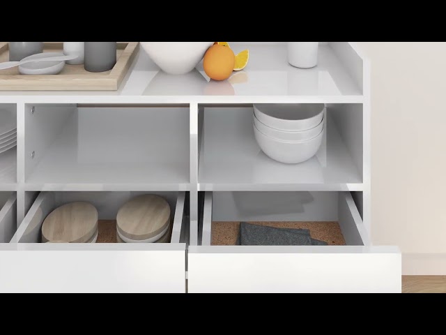 Vidéo teaser pour 808383 vidaXL Sideboard High Gloss White 105x30x70 cm Engineered Wood