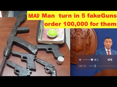 , title : 'MAD MAN turn in 5 fake guns in gun Amnesty and demond $100 thousand for them at police station'