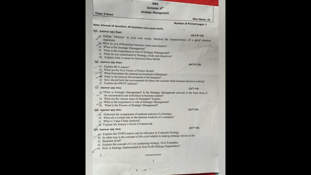 strategic management , question paper of MBA |strategic management |MBA|#shorts