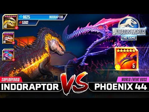 MAX LEVEL SUPERHYBRID INDORAPTOR Vs World Boss PHOENIX 44 【Jurassic World the Game 侏羅紀世界遊戲】