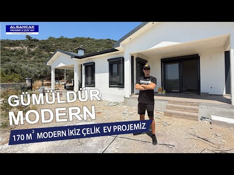 Gümüldür'de 170m2 4+2 İkiz Modern Çelik Ev Projelerimiz | Alsancak Prefabrik&Çelik Yapı