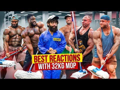 BEST REACTIONS with 32KG MOP | Elite Powerlifter Pretended to be a CLEANER in Gym Prank