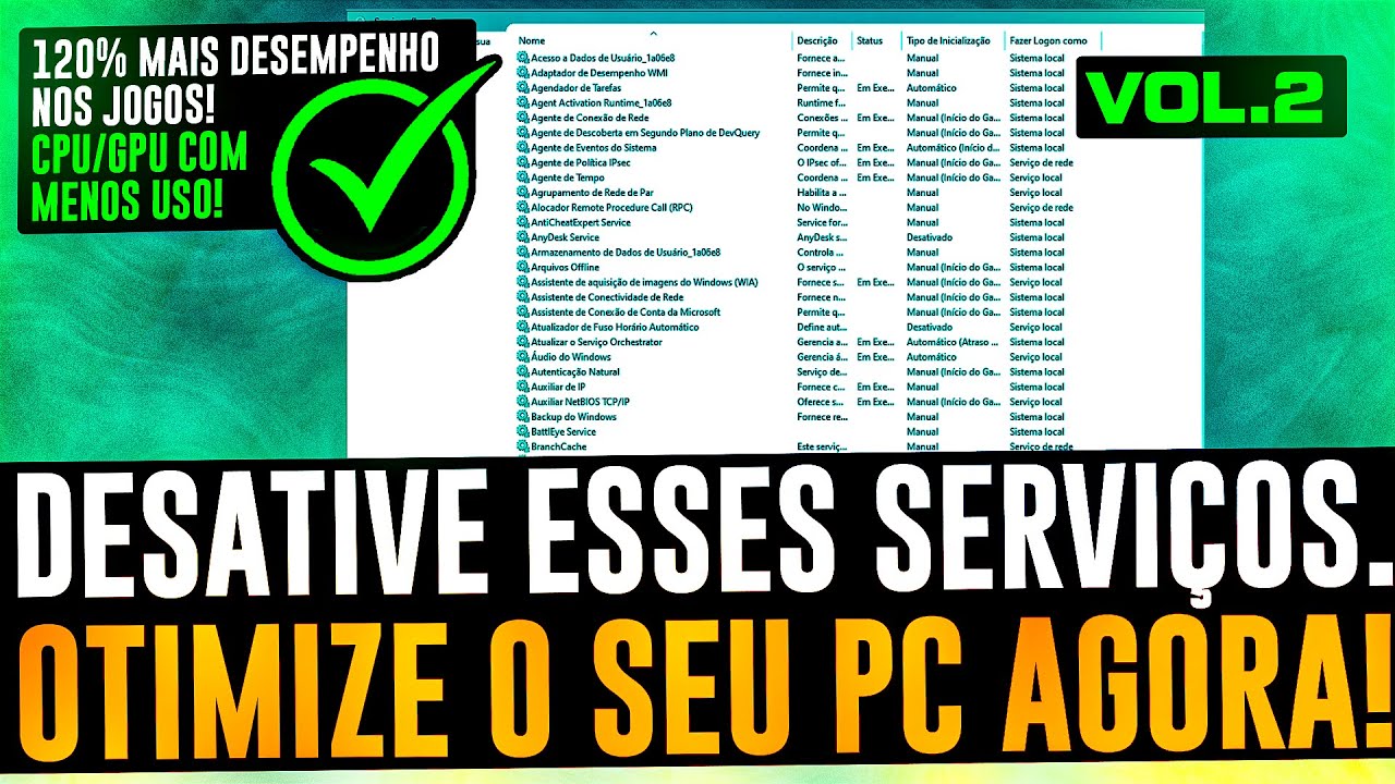 COMO OTIMIZAR O PC PARA MAIS DESEMPENHO NOS JOGOS ! DESABILITAR SERVIÇOS DO WINDOWS VOL 2! MAIS FPS