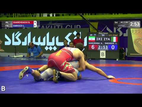 1/4 GR - 77 kg: B. GHAREHDAGHI (IRI) v. L. DARIOZZI (ITA)