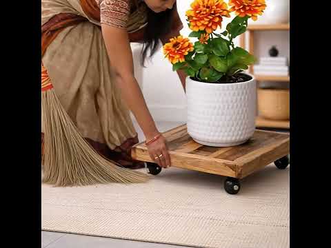 Rolling Wooden Planter Stand 