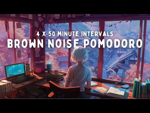4 Hour Pomodoro | 50 Minute Intervals | with BROWN NOISE for ADHD Focus 🎧✨
