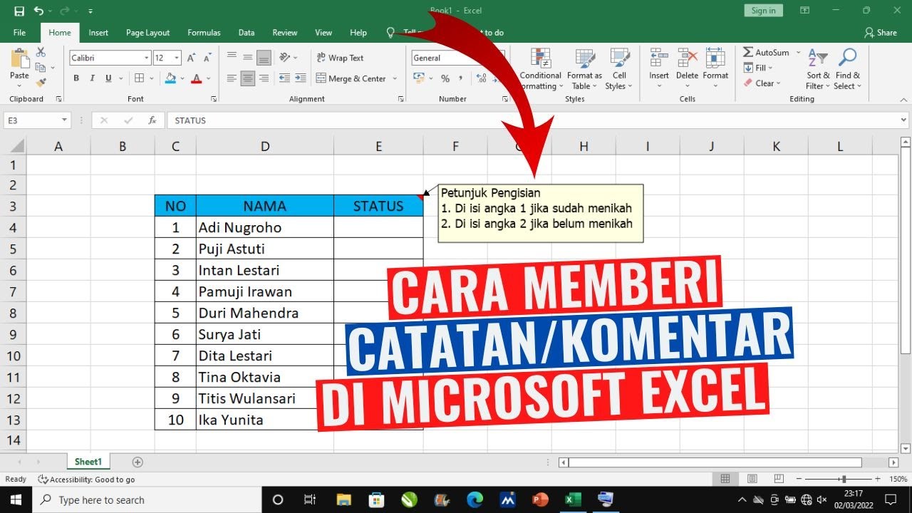 Cara Membuat Catatan atau Komentar di Microsoft Excel