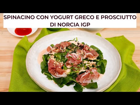 Insalata di spinacino con yogurt greco e Prosciutto di Norcia IGP - Antipasto gourmet- Saporie