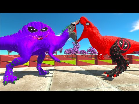 JOKER SPINOSAURUS vs DEADPOOL T-REX DEATH RUN - Animal Revolt Battle Simulator