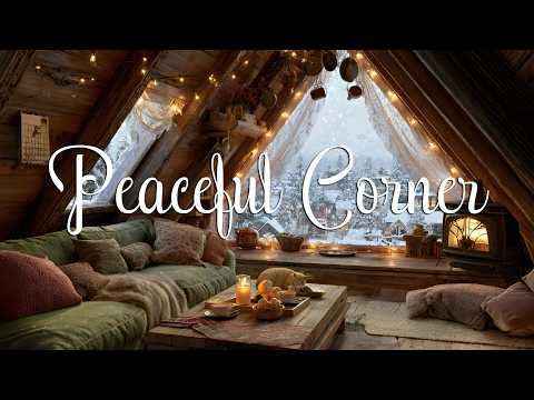 Soft Snowfall Outside the Attic Window ❄️ Oldies Echoing from Another Room for Focus, Rest & Unwind