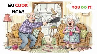 Funny Grandpa vs Grandma – Who Will Cook Dinner? | Learn English A1