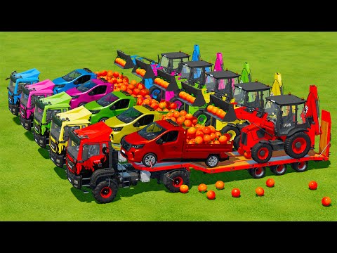 TRANSPORTING ORANGES, NISSAN CARS & JCB FRONT LOADERS WITH MAN TRUCKS - Farming Simulator 22