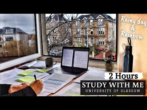 2 HOUR STUDY WITH ME on a RAINY DAY | Background noise, Gentle Rain, Rainbow, 10-min break, No Music