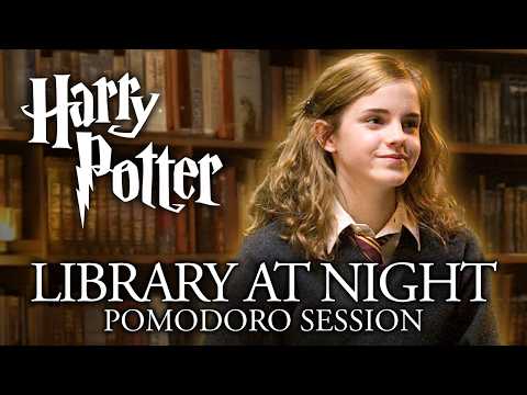 ✅ Study Night in the Hogwarts Library 🌙 2h Harry Potter Pomodoro Study Session with ASMR sounds