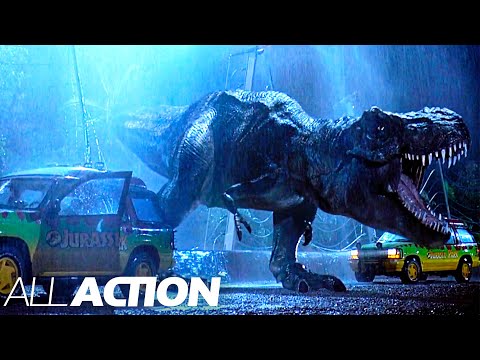 T-Rex Jeep Escape | Jurassic Park (1993) | All Action
