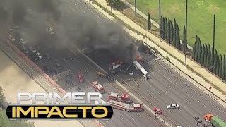 En video, el terrible incendio que desató un camión al chocar contra otros dos vehículos