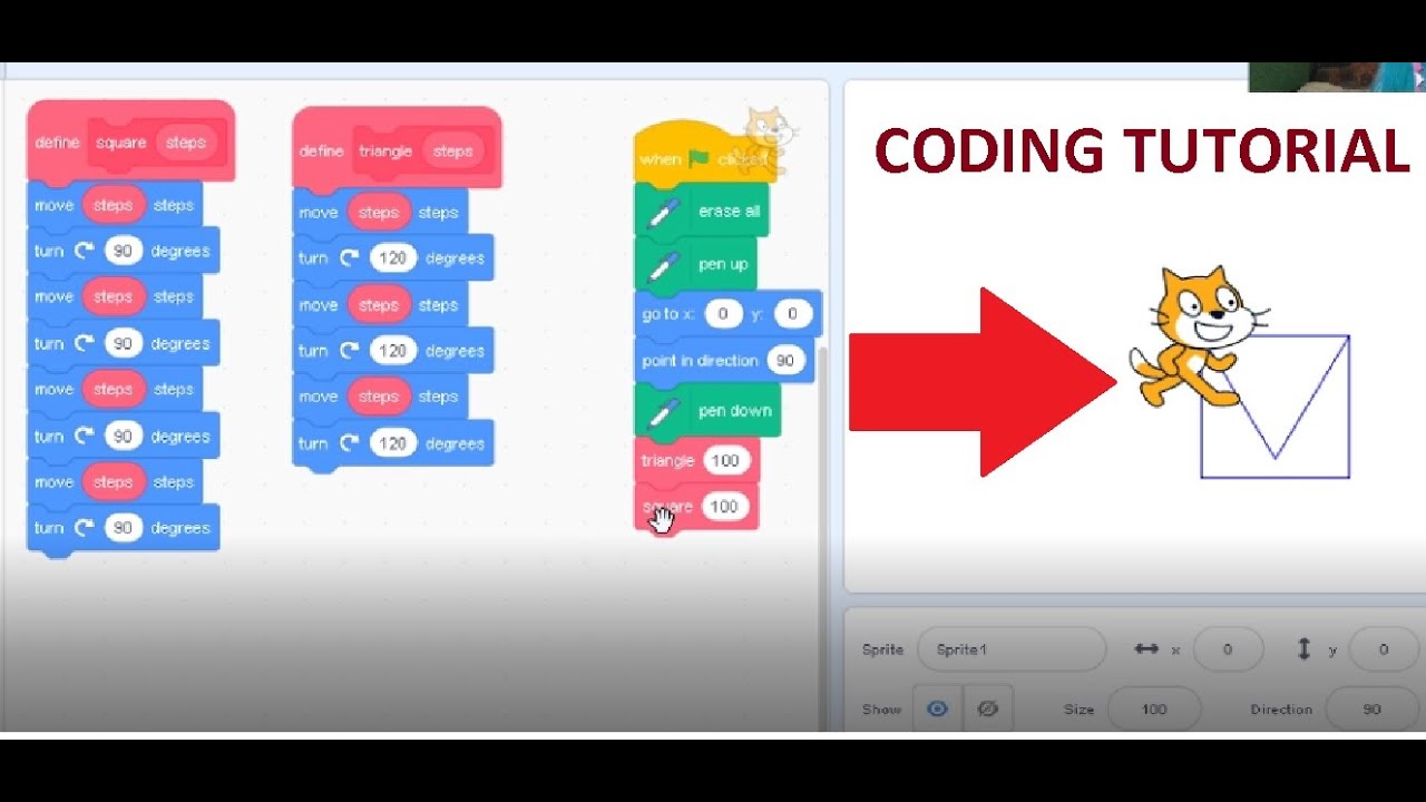 how to define/make a block for a square/triangle using scratch code || scratch techno || Madhavi
