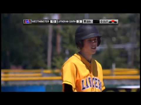 Trey Martin of Lutheran High School South hits a 2-run double in the MSHSAA class 3 championship