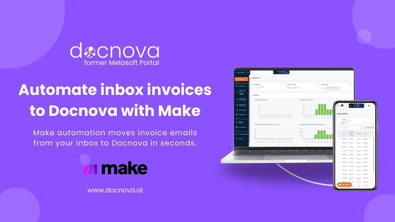 Automate inbox invoices to Docnova (former Melasoft Portal) with Make in seconds