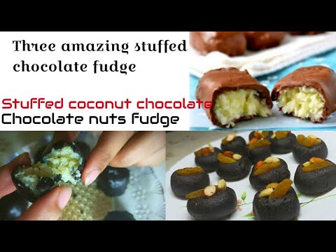 3 amazing different homemade chocolates | coconut stuffed chocolate | chocolate fudge with nuts ।