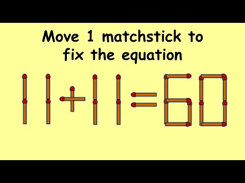 11+11=60 Turn this wrong equation into correct | Match stick puzzle #198 | Puzzles with Answer