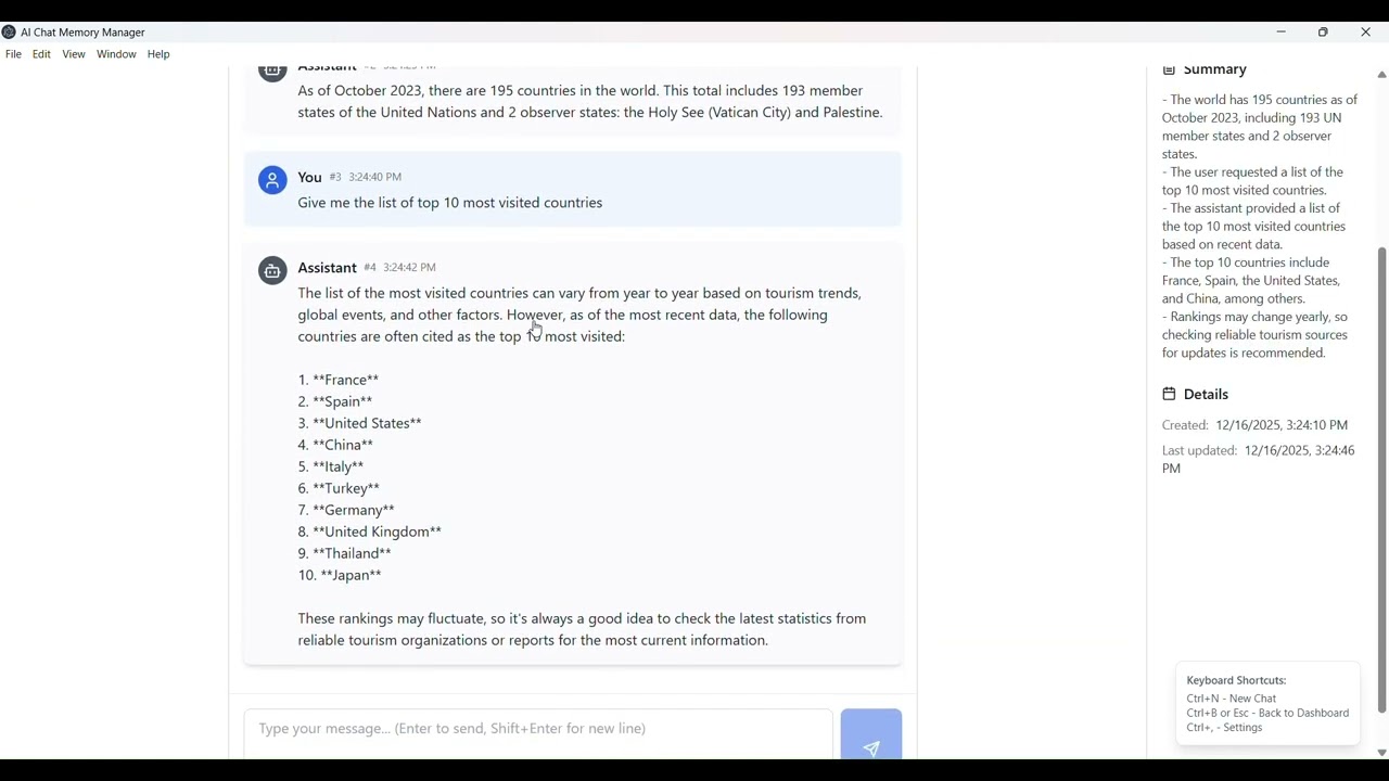 Chat Memory Manager demo video