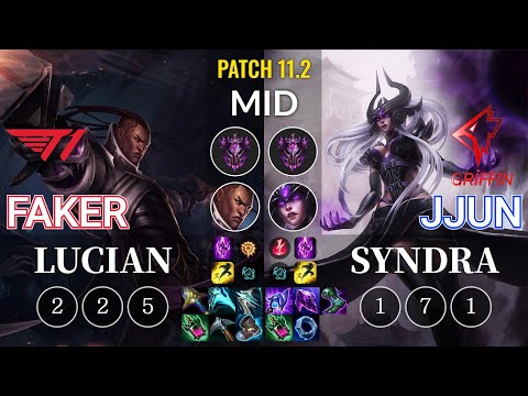 T1 Faker Lucian vs GRF jjun Syndra Mid - KR Patch 11.2