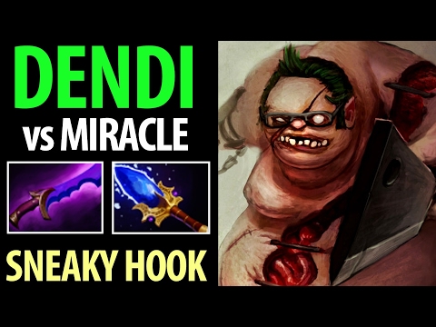 Dendi Dota2 [Pudge] vs Miracle & Kuroky- Sneaky Hook with Shadow Blade