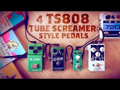 4 TS808 Tube Screamer Style Pedals (Ibanez TS808, EHX East River Drive, Mooer Green Mile, EQD Dunes)
