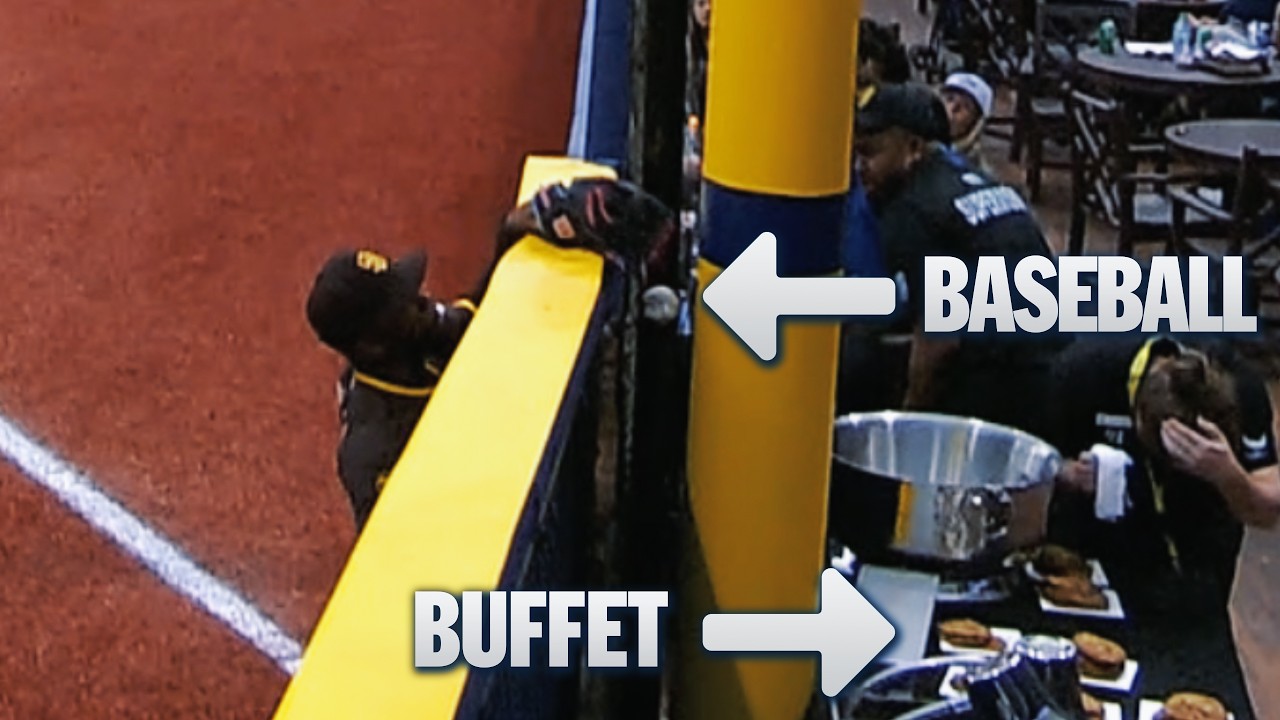 This game-tying homer popped out of the outfielder's glove & went over the wall next to the buffet 😳
