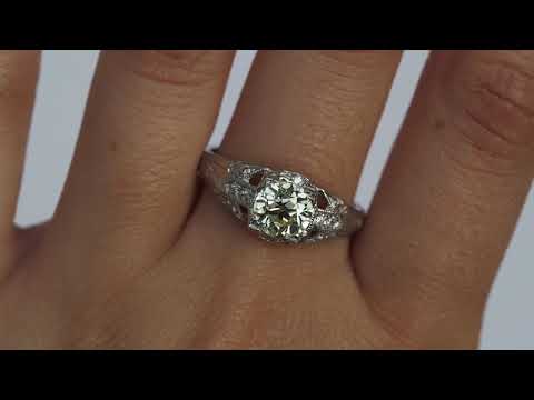 Circa 1930 Art Deco Platinum 1.00ct Old European Brilliant Cut Diamond Engagement Ring