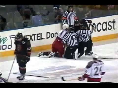 AHL Grand Rapids-Utah hockey fight - Ryan Bonni vs Jeff MacMillan 1/30/04