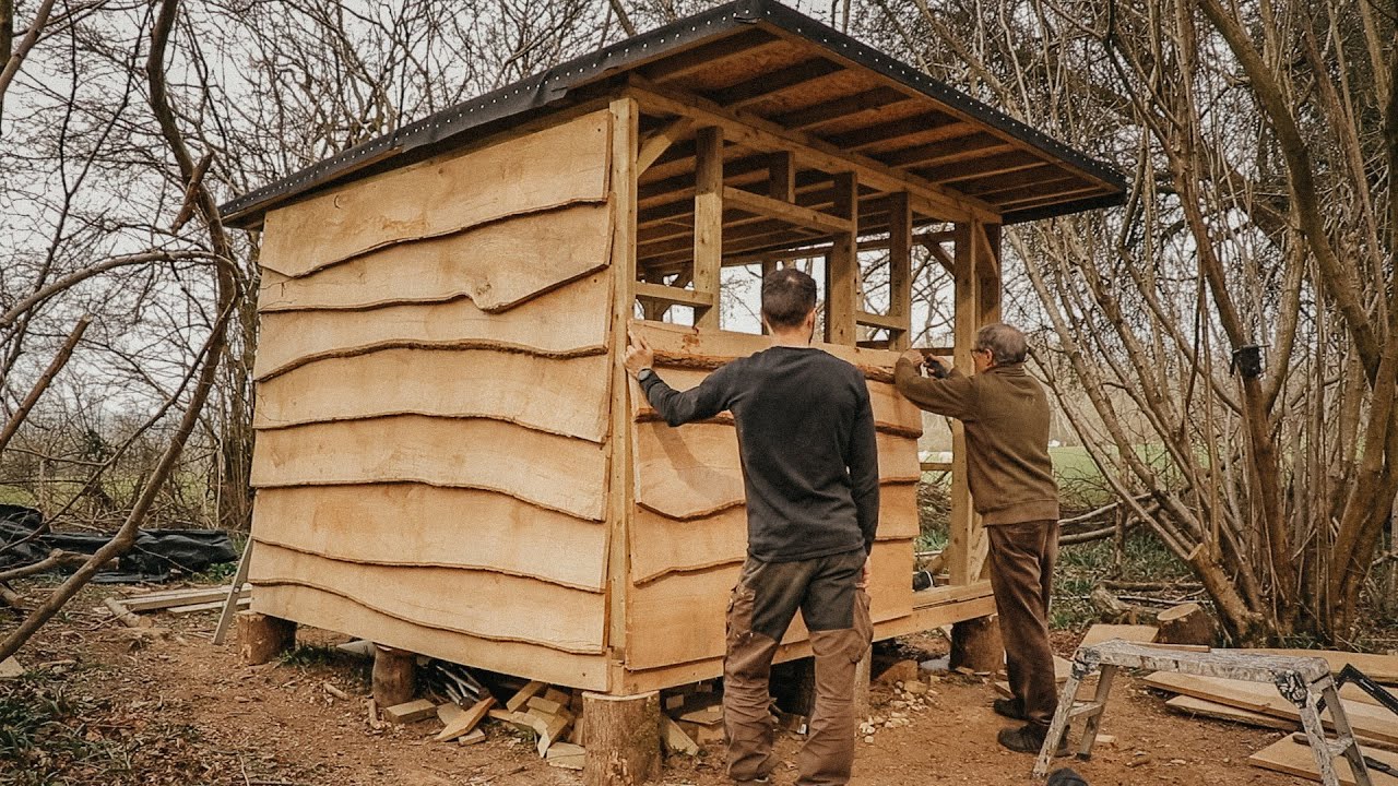 Building the Walls & Roof: Off Grid Shelter using 100 Year Old Ash Tree Tiny Cabin in the Woods