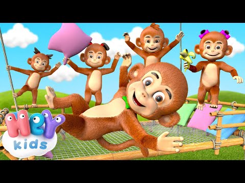 Five Little Monkeys ???? 5 Monkeys Jumping On The Bed + more nursery rhymes | HeyKids