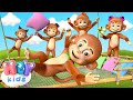 Five Little Monkeys 🙈 5 Monkeys Jumping On The Bed + more nursery rhymes | HeyKids