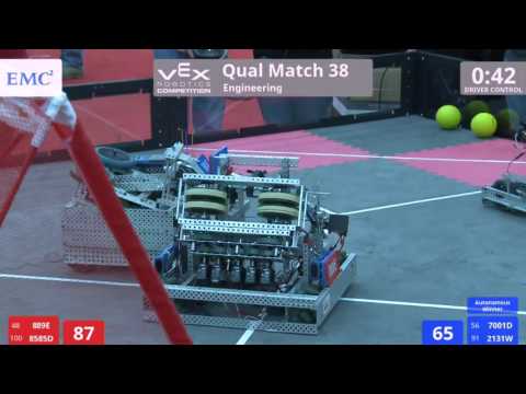 VEX Worlds 2016 - VRC High School - Engineering - Qual 38 (889E 8585D) 105 vs 124 (7001D 2131W)