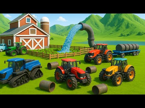 Farm Works: Giant Tractors Build Pipes to Save the Crops! | Farm Vehicles