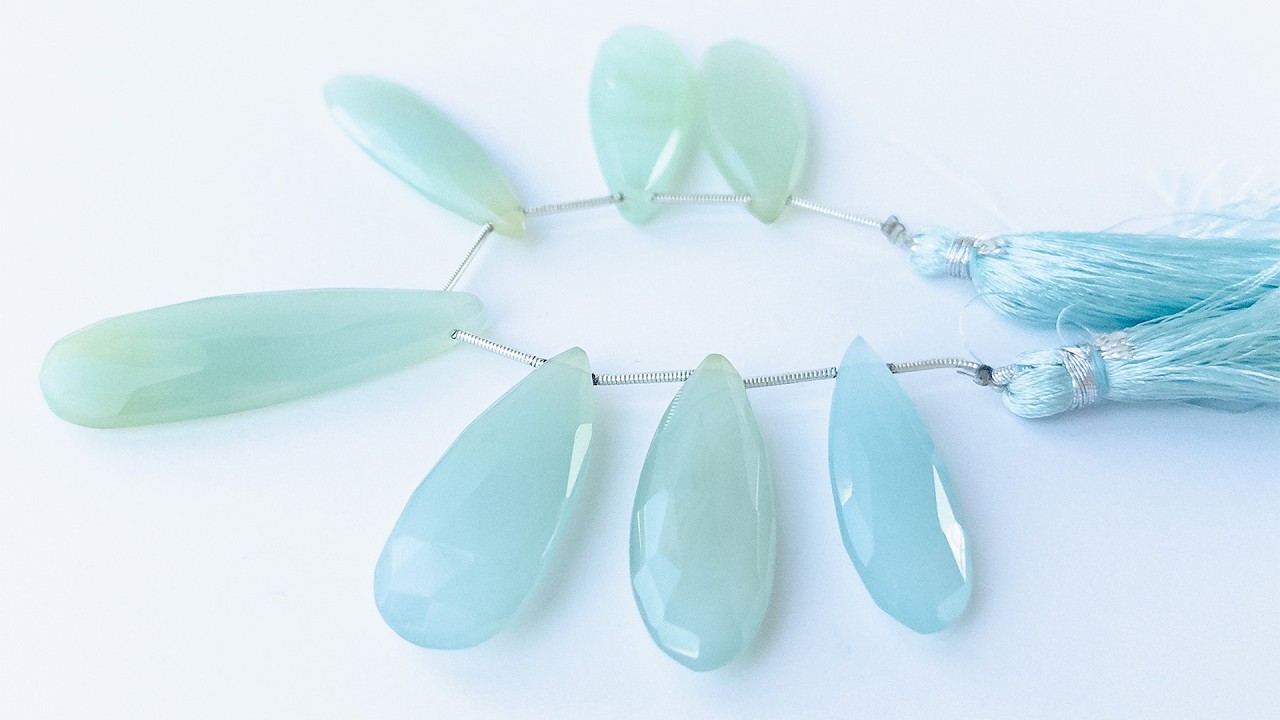 Chalcedony | Faceted Briolette | 29-45mm X 12-15mm Bead Size | 6 Pieces video