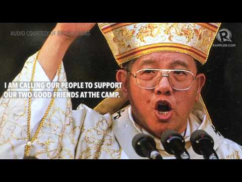 Jaime Cardinal Sin urging people to go to EDSA in 1986